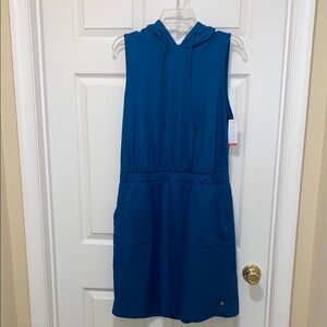 Blue Sleeveless Hoodie Dress